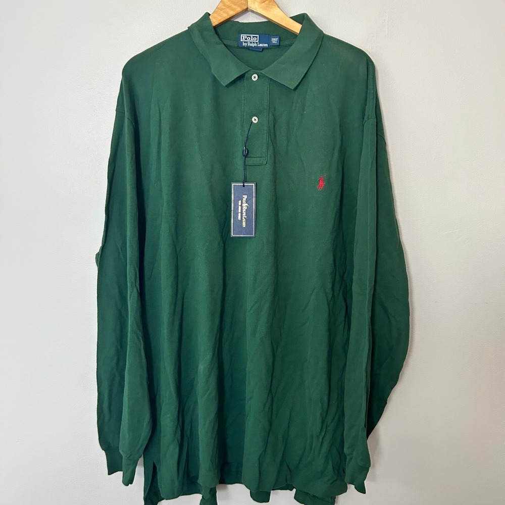 Polo Ralph Lauren Polo Shirt Mens 2XLT Green Long Sleeve Mesh Cotton Pony NWT